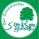 Logo mit Baum und Kiesweg, umgeben von Pflanzen und dem Text "Der Grünmacher".