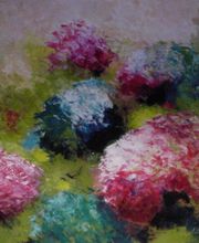 Hortensiengarten, 100 x 100 cm, Acryl auf Leinwand