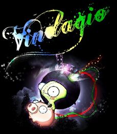 Comic-Figur mit einem Schwein, über ihnen der bunte Schriftzug "Vindagio" auf schwarzem Hintergrund.