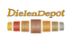 Das Bild zeigt das Logo "DielenDepot" mit verschiedenen Holzproben darunter.