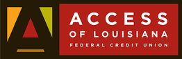 Access of Louisiana Federal Credit Union logo with geometric shapes and red background.
