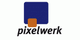 Logo mit dunkelblauem Quadrat, kleinem orangefarbenem Quadrat und dem Schriftzug "pixelwerk".