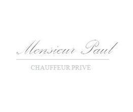 Texte élégant: "Monsieur Paul" au-dessus de "Chauffeur Privé" sur fond blanc.