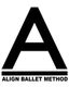 Black "A" with "ALIGN BALLET METHOD" text beneath, separated by a line.