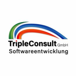 Logo von TripleConsult GmbH mit bunten Bögen über dem Schriftzug "Softwareentwicklung".
