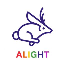 An outline of a leaping rabbit above the word "ALIGHT" in colorful letters.