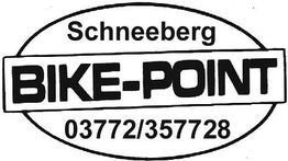 Schwarz-weißes Logo von "Schneeberg Bike-Point" mit Telefonnummer 03772/357728.