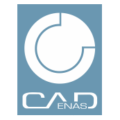 Ein blau-weißes Logo mit einem kreisförmigen Design und den Buchstaben "ENAS" am unteren Rand.