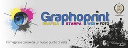 Logo Graphoprint con occhio colorato e testo "Immagine e colore da un nuovo punto di vista".