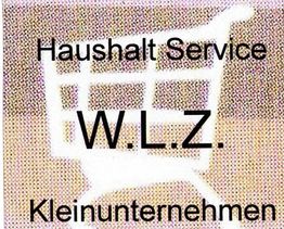 Wortwolke mit Einkaufswagen, Text: Haushalt Service W.L.Z. Kleinunternehmen.