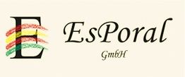 Logo der EsPoral GmbH: Buchstabe E mit farbigen Streifen links, Firmenname daneben.