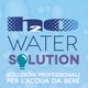 Logo "h2o Water Solution", sfondo blu con bolle, testo: "Soluzioni professionali per l'acqua da bere".