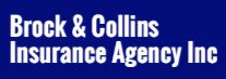 White text on blue background: "Brock & Collins Insurance Agency Inc."
