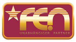 Logo mit goldenem Stern und Schriftzug "FEN Unabhängiger Partner" auf rotem Hintergrund.