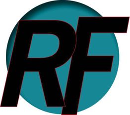 Buchstaben "RF" in Schwarz auf blaugrünem Kreis-Hintergrund.