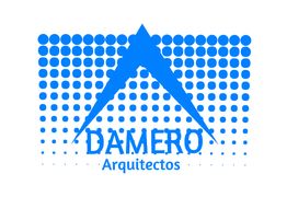 Logo de Damero Arquitectos en azul con puntos degradados formando un triángulo.