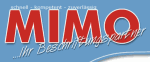 Textlogo „MIMO“ mit Slogan „Ihr Beschriftungspartner“ vor blauem Hintergrund.
