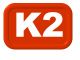 Rotes rechteckiges Logo mit der weißen Schrift "K2".
