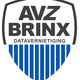 Schildvormig logo met tekst "AVZ BRINX Datavernietiging" en blauw-wit gestreept patroon.