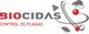 Logo de Biocidas con insectos y ratón, texto "CONTROL DE PLAGAS" en rojo.