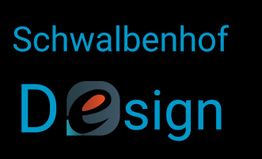 Text "Schwalbenhof Design" auf schwarzem Hintergrund, das "D" ist stilisiert.