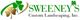 Logo of Sweeney's Custom Landscaping, Inc. with shamrocks in green and gold.