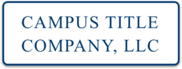 "CAMPUS TITLE COMPANY, LLC" text on a white rectangle with a blue border.