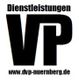 Schwarzes Logo "VP Dienstleistungen" mit Website www.dvp-nuernberg.de in schwarzer Schrift.