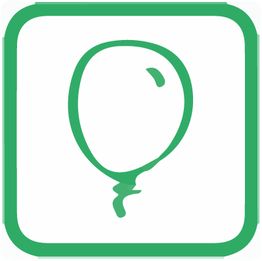 Groene ballon getekend in een vierkant met groene rand.