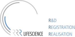 Logo mit drei grauen Kreisen und Text: "RRR Lifescience. R&D, Registration, Realisation".