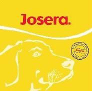 Gelber Hintergrund mit rotem "Josera" und stilisiertem Hundekopf in Weiß.