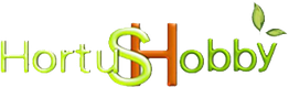 Logo "Hortus Hobby" con foglie decorative su sfondo bianco.