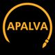 Logo APALVA avec texte orange sur fond noir et demi-cercle inachevé entourant le nom.