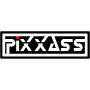 Logo mit dem Text "PIXXASS" in schwarz-weißem Blockstil.