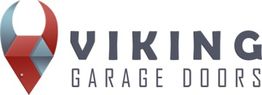 Viking Garage Doors logo with horned helmet design in red and gray.