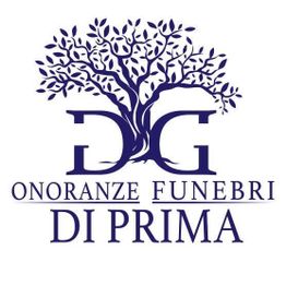 Logo con albero stilizzato e testo: "Onoranze Funebri Di Prima".