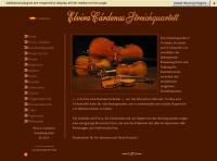 Vier Streichinstrumente auf braunem Hintergrund mit Text über ein Streichquartett.