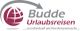 Logo von Budde Urlaubsreisen mit Weltkugel und Slogan: "...so individuell wie Ihre Reisewünsche".