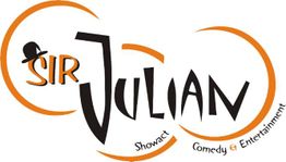 Logo mit Schriftzug "Sir Julian", Hutgrafik, Kreislinien, "Showact", "Comedy & Entertainment".