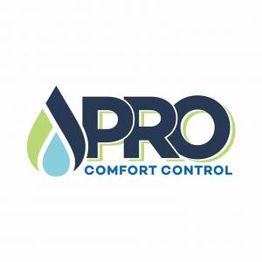 Logo of Pro Comfort Control with a blue and green drop design beside the word "PRO".