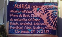 Cartel de terapia holística: gestión de estrés, ansiedad y más. Incluye teléfono para citas.