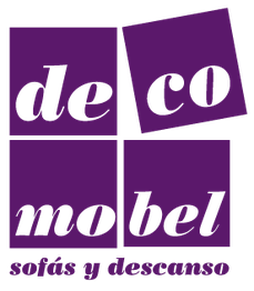 Logo de Decómobel con texto "sofás y descanso" en púrpura.