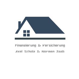 Haus-Logo mit Text "Finanzierung & Versicherung Axel Scholz & Normen Zaab".