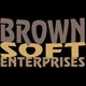 Text: "Brown Soft Enterprises" in verschillende bruintinten tegen een zwarte achtergrond.