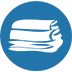 Icon of stacked papers inside a blue circle.