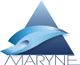 Logo bleu en forme de triangle avec une vague et le texte "MARYNE" en dessous.