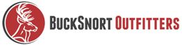 BuckSnort Outfitters logo with a white deer head on a red circular background.