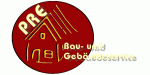 Rotes Logo mit gelbem Haus und Text: "PRE Bau- und Gebäudeservice".