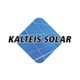 Logo mit blauem Solarzellen-Hintergrund und Text "Kalteis Solar".