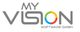 Logo von My Vision Software GmbH in grauer Schrift, mit buntem O in Vision.